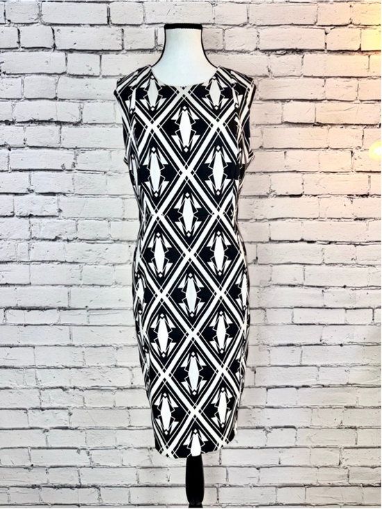 Calvin Klein Dresses & Skirts - Women's Calvin Klein Dress size 12 Black & White Geometric Sleeveless Mid Length